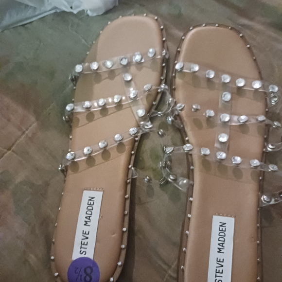steve Madison Women Shoes sandals Clear Slide Studded Wedge Size 8.5  & 1 inch H - Picture 5 of 10